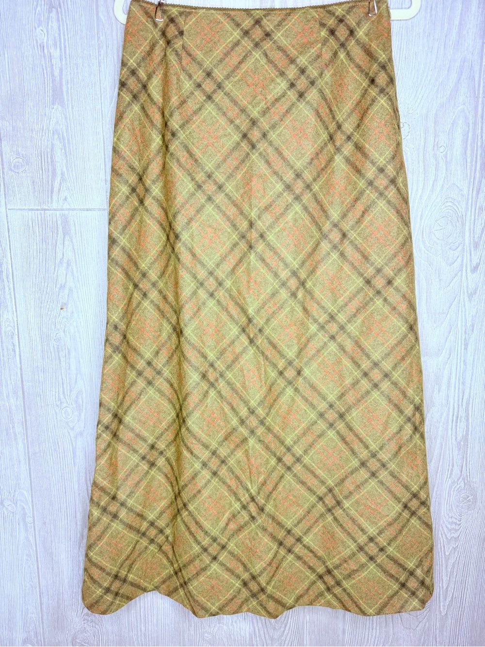 Vintage Ann Taylor wool plaid skirt 60s retro green / orange skirt size 6
